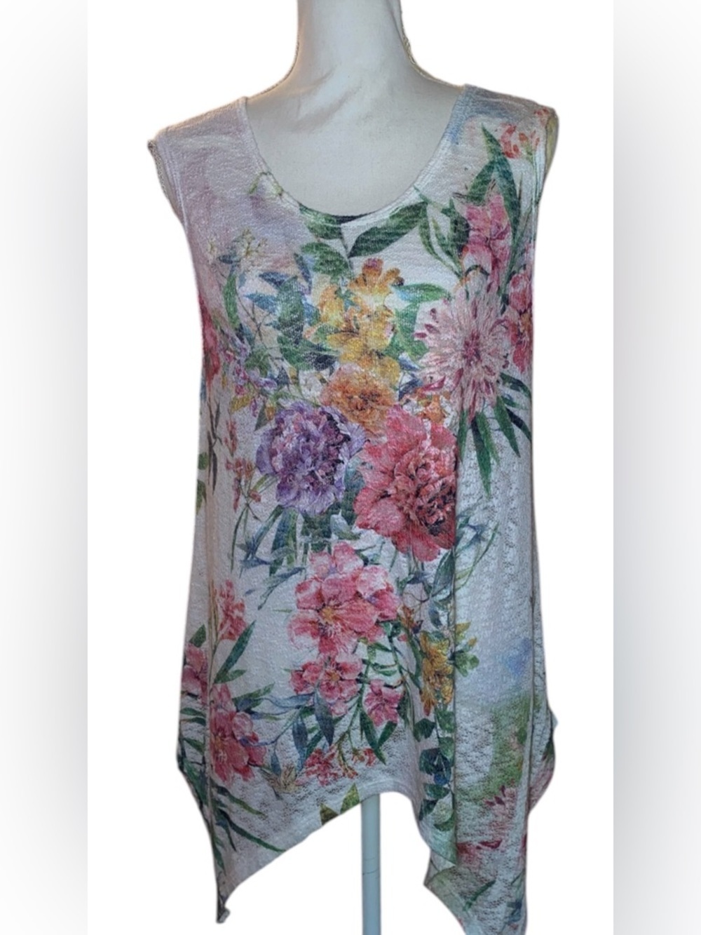RAINBOW Brand Floral Tank Blouse/Swim Cover Vibrant Floral PNK PUR YEL GRN SZ XL